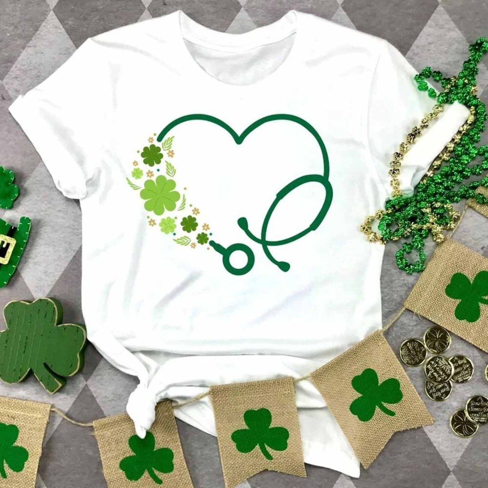 St Patricks Day Heart Stethoscope Shirt St Paddys Nurse Shirt
